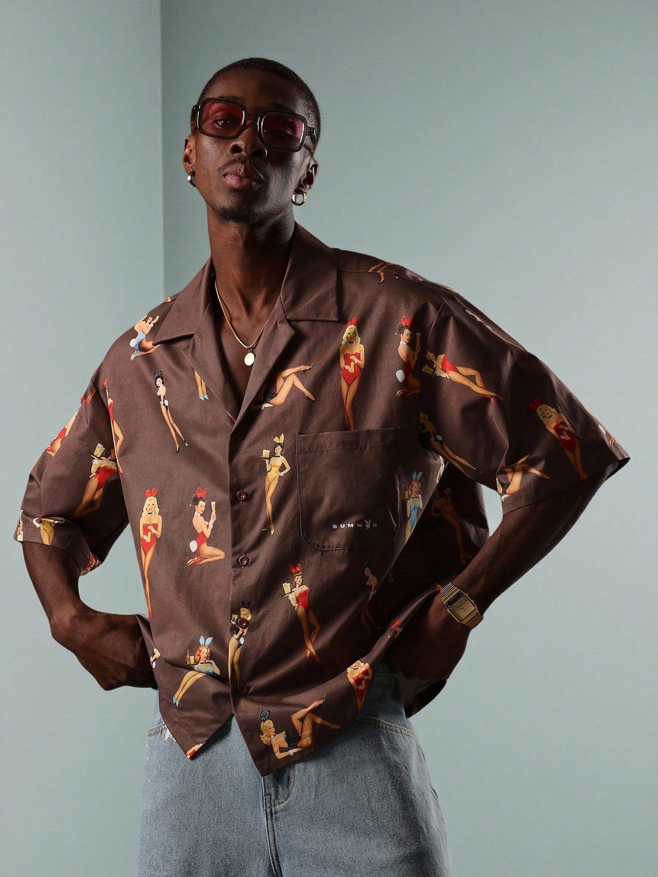 Playboy x SUMWON Pin-Up Bunny Print Hawaiian Shirt