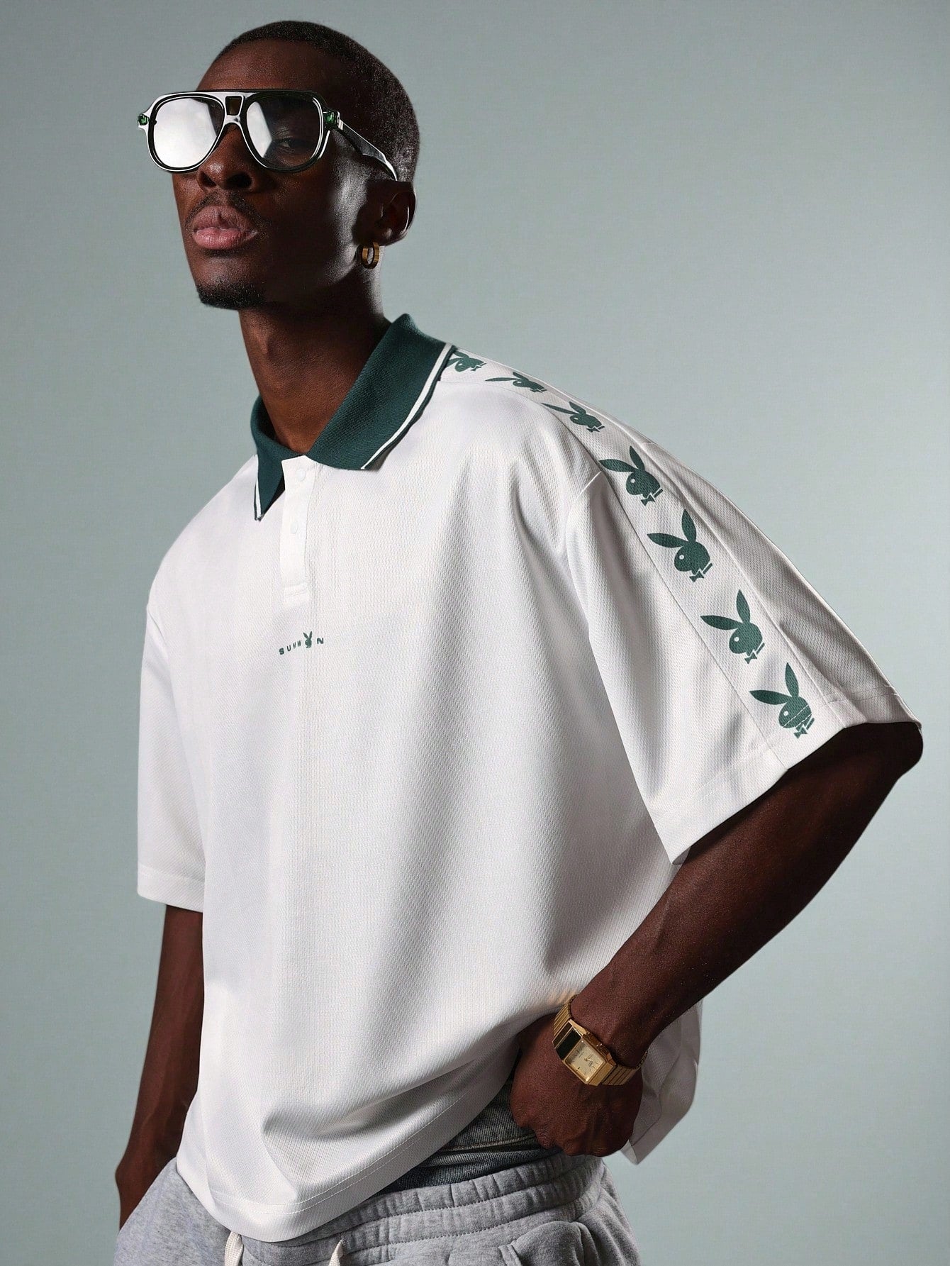 PLAYBOY X SUMWON Crop Fit Bunny Logo Polo Shirt
