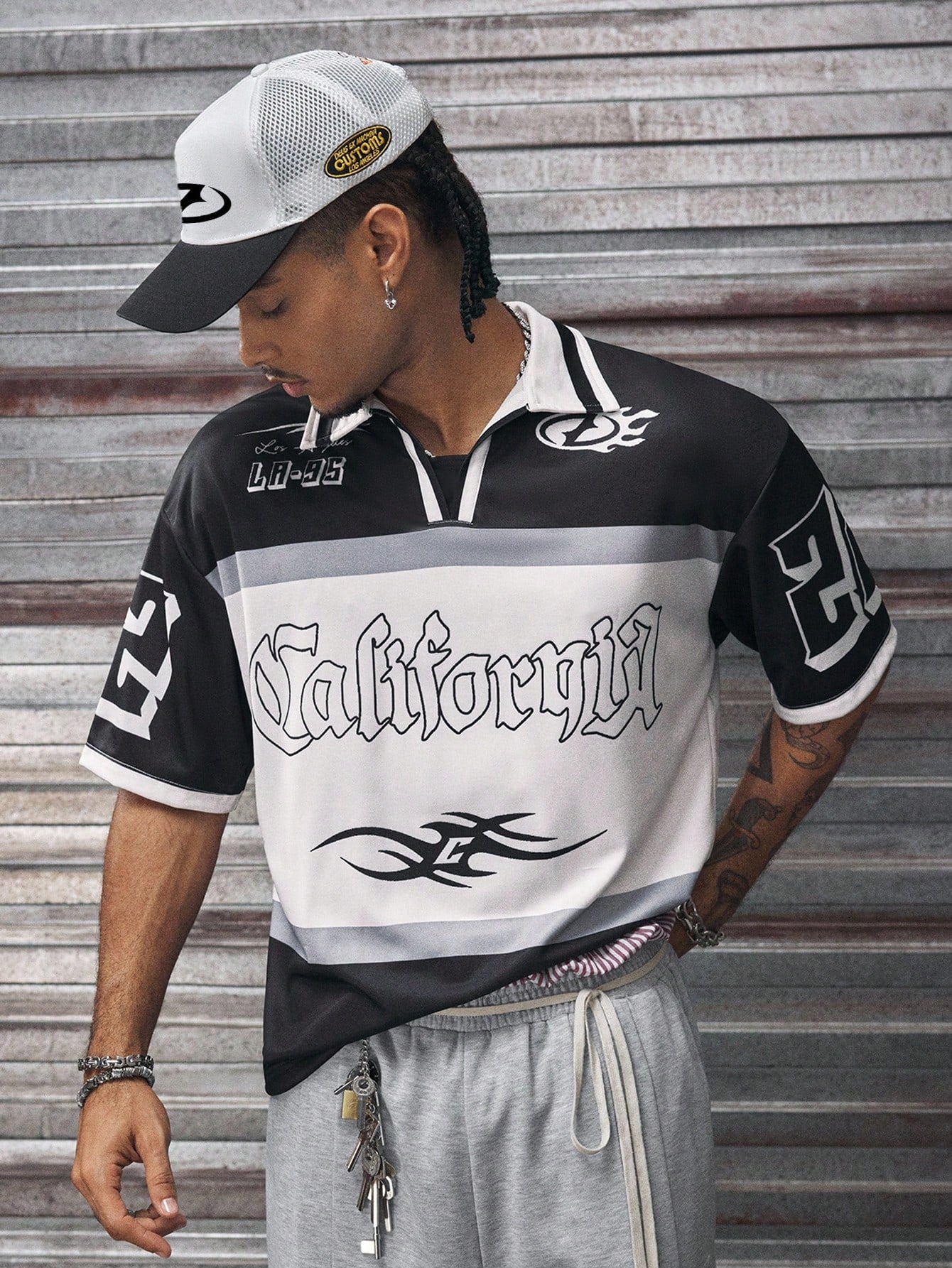 Men's Summer Colorblock Letter Print Polo