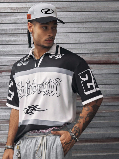 Men's Summer Colorblock Letter Print Polo