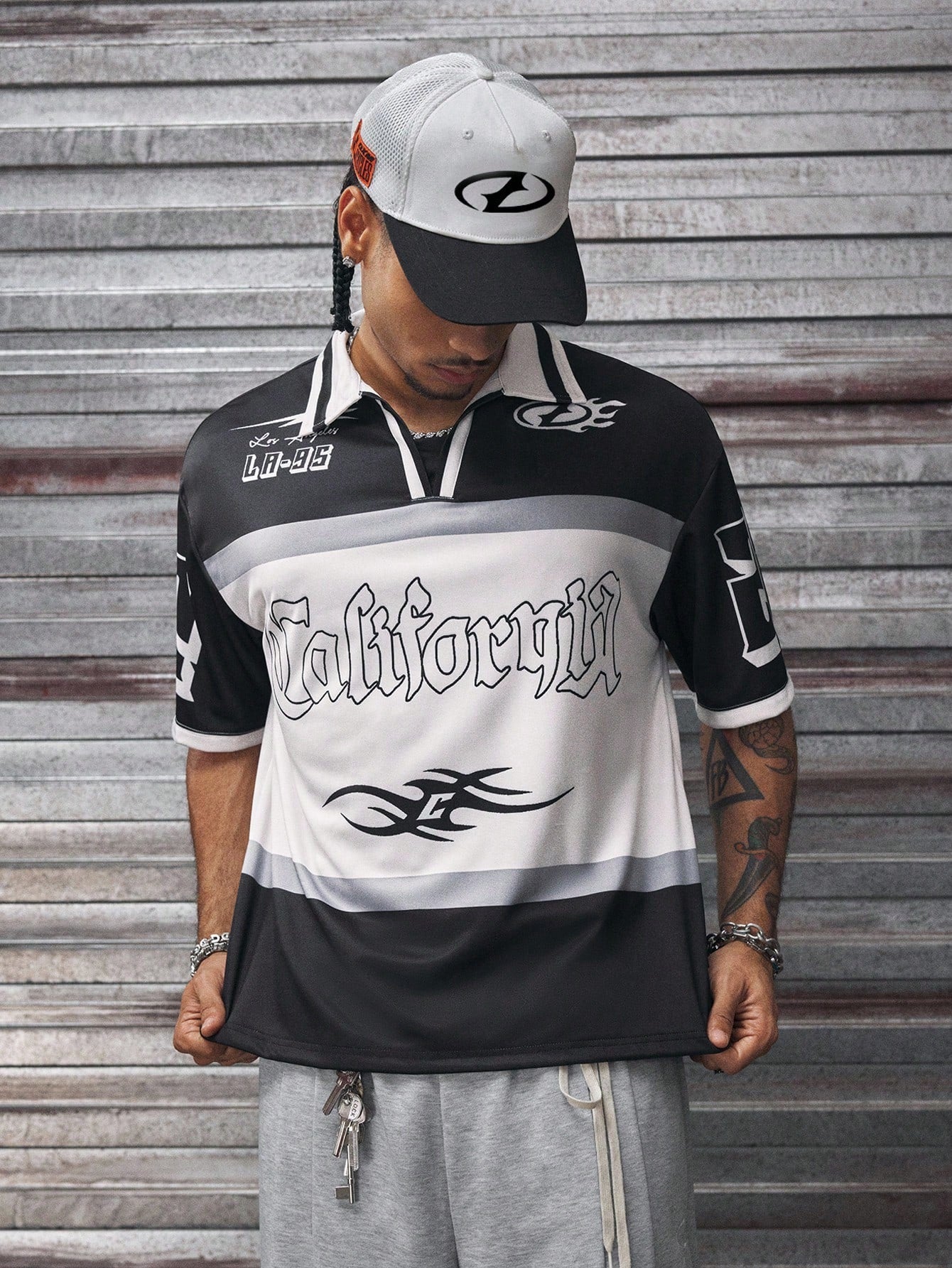 Men's Summer Colorblock Letter Print Polo