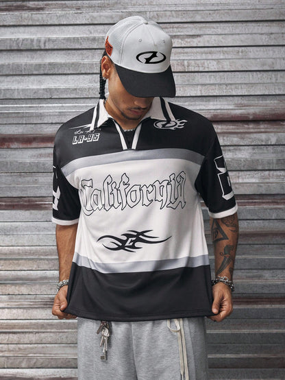 Men's Summer Colorblock Letter Print Polo