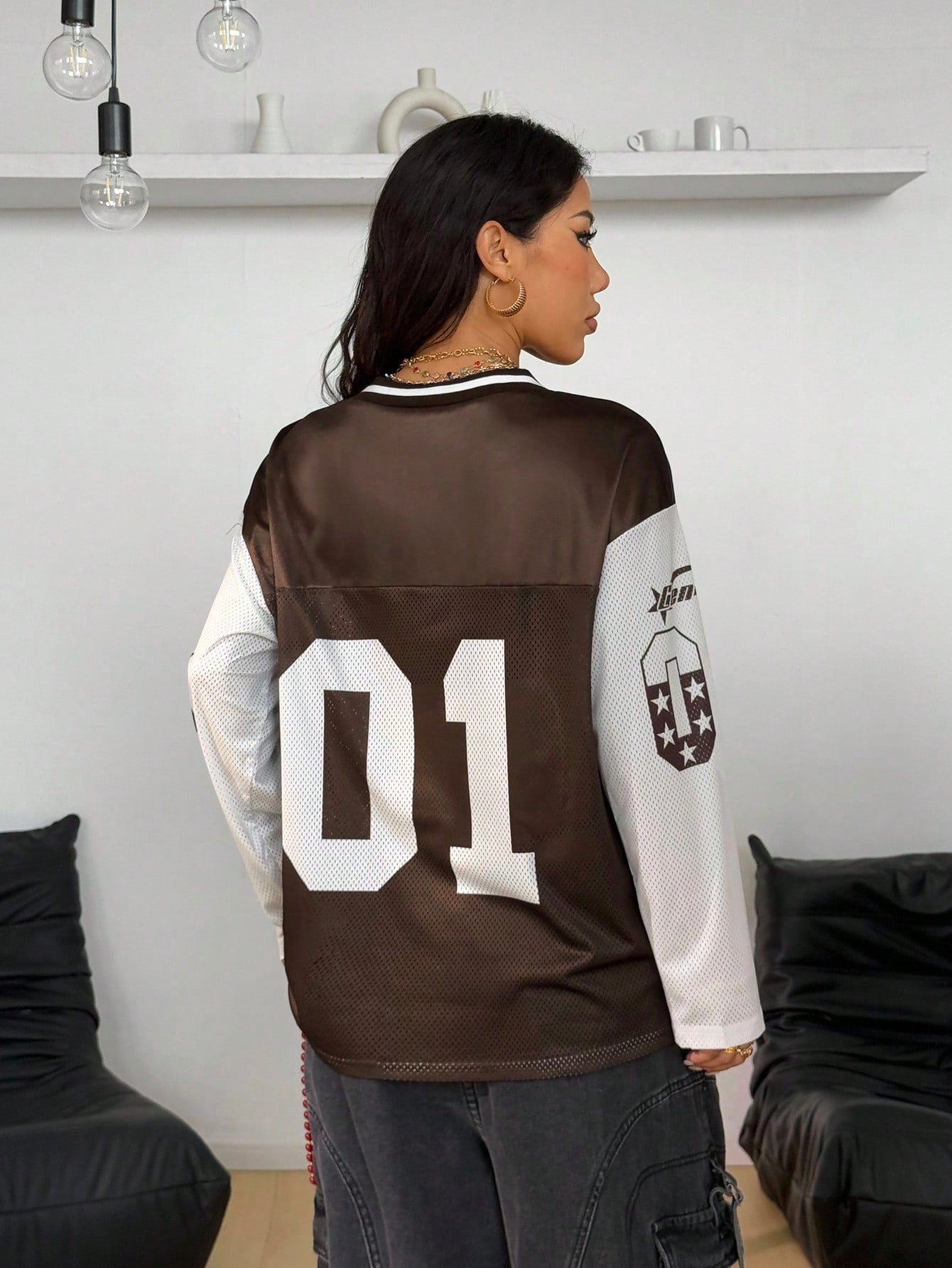 Women's Y2K Oversized Brown Mesh Jersey