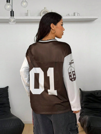 Women's Y2K Oversized Brown Mesh Jersey