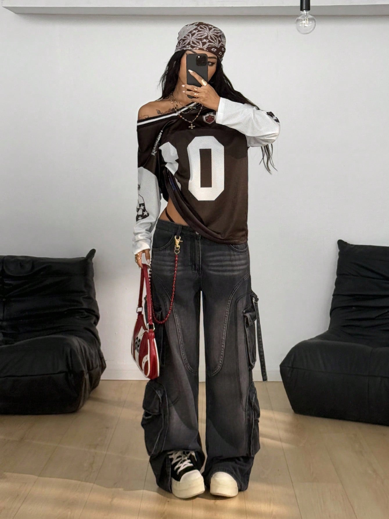 Women's Y2K Oversized Brown Mesh Jersey