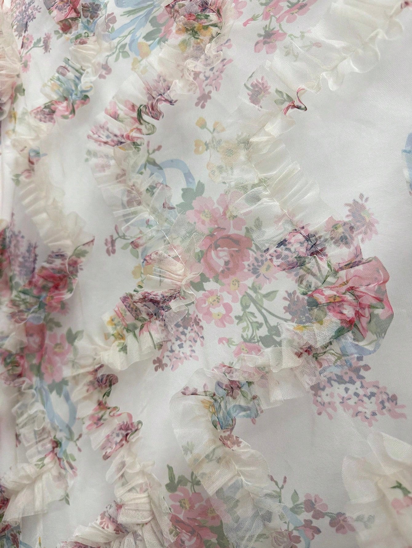 Floral Mesh Ruffled Mini Dress Elegant Square Neck A-Line Party Dress for Spring & Summer