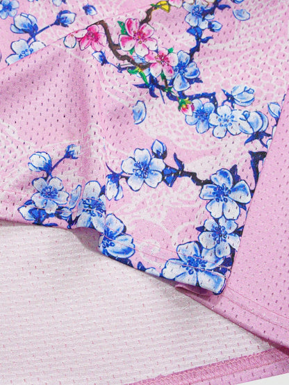 Pink Letter Striped & Plant Print V-Neck Soccer Jersey