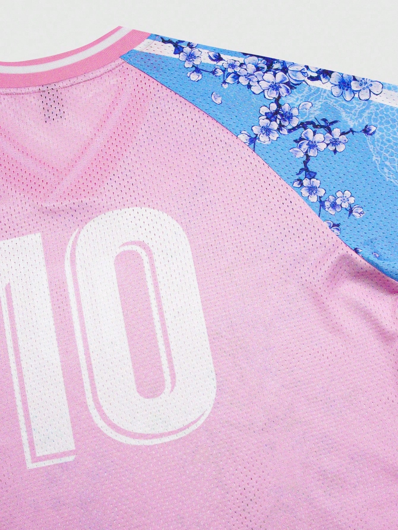 Pink Letter Striped & Plant Print V-Neck Soccer Jersey