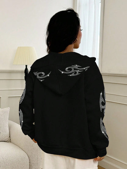Y2K Rhinestone Graphic Zip-Up Hoodie