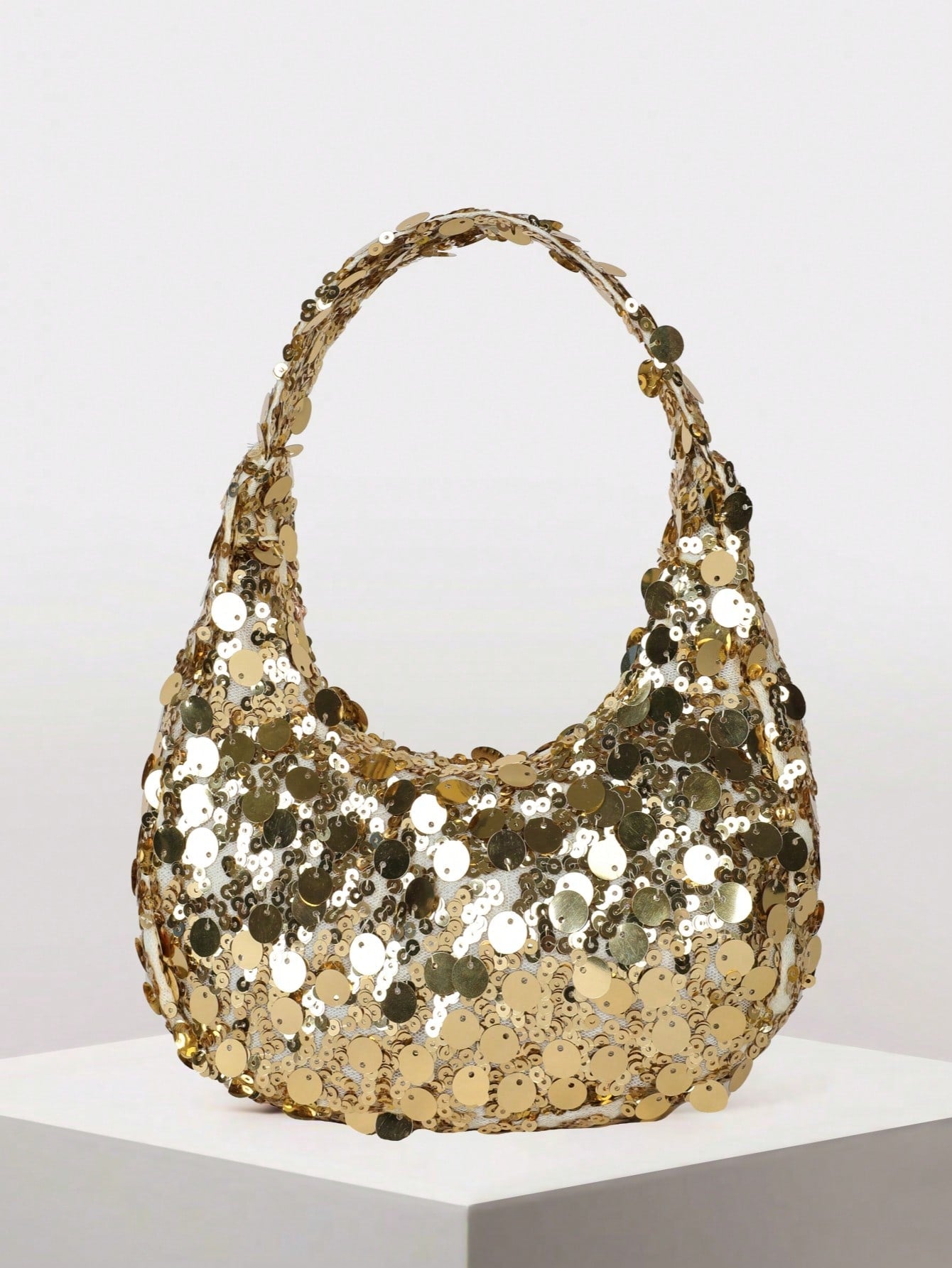 Quilted Sequin Crescent Evening Handbag Party Clutch