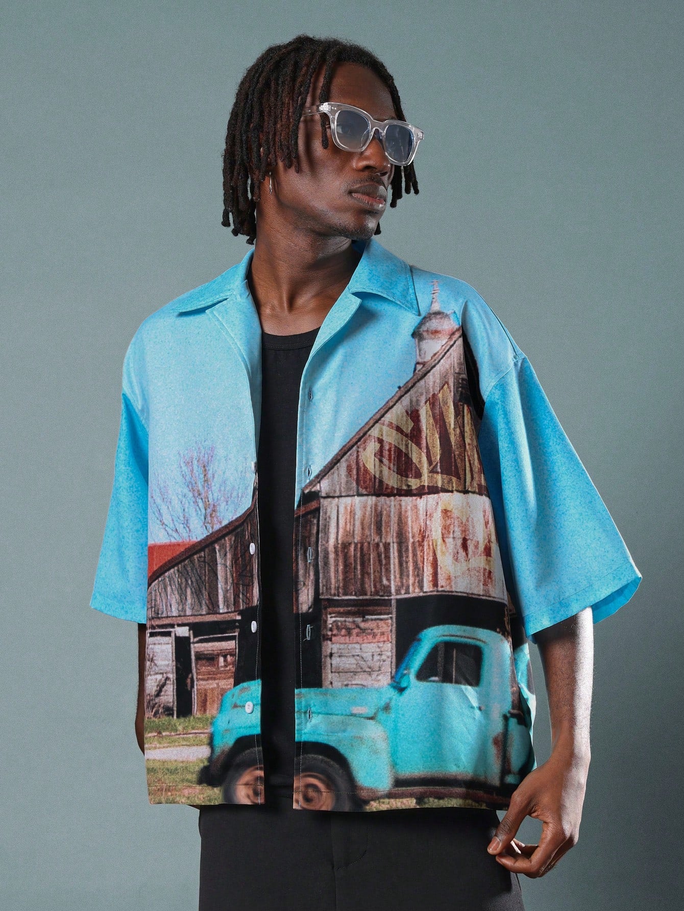 Retro Photographic Print Resort Bowling Shirt