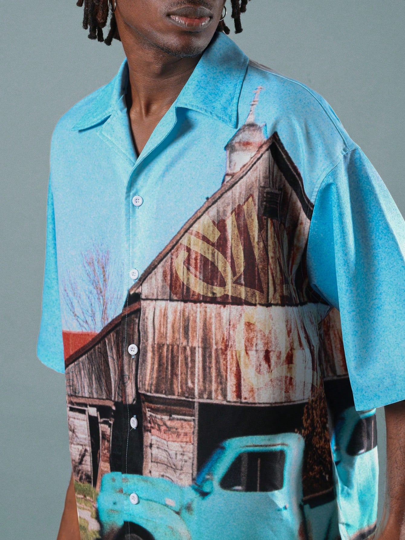 Retro Photographic Print Resort Bowling Shirt
