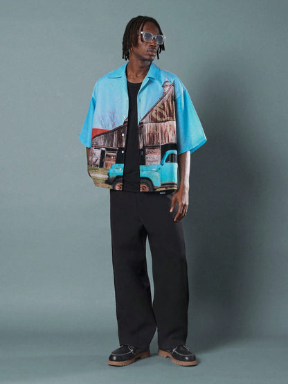 Retro Photographic Print Resort Bowling Shirt