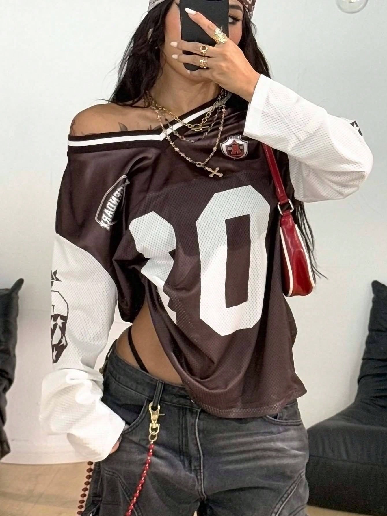 Women's Y2K Oversized Brown Mesh Jersey