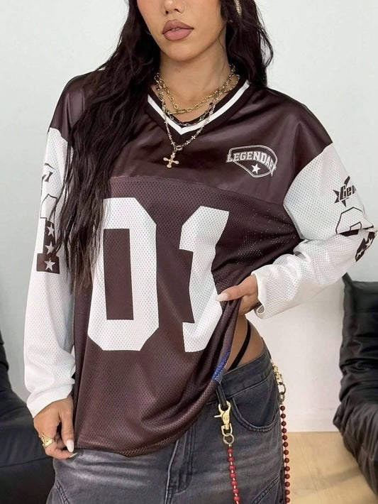 Women's Y2K Oversized Brown Mesh Jersey