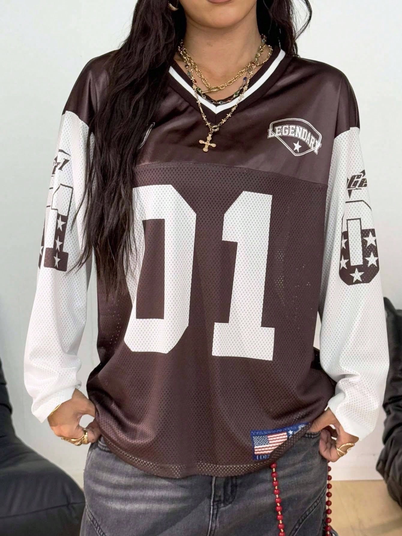 Women's Y2K Oversized Brown Mesh Jersey