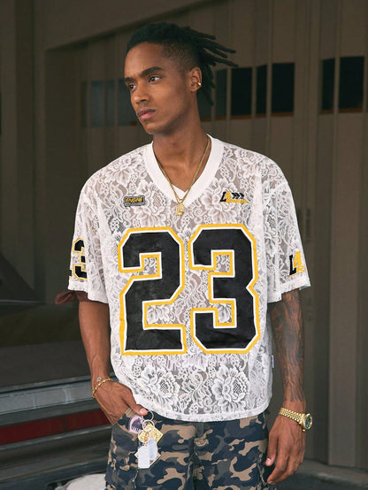 White V-Neck Basketball Style Lace Jersey