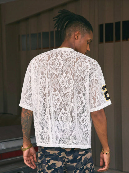 White V-Neck Basketball Style Lace Jersey