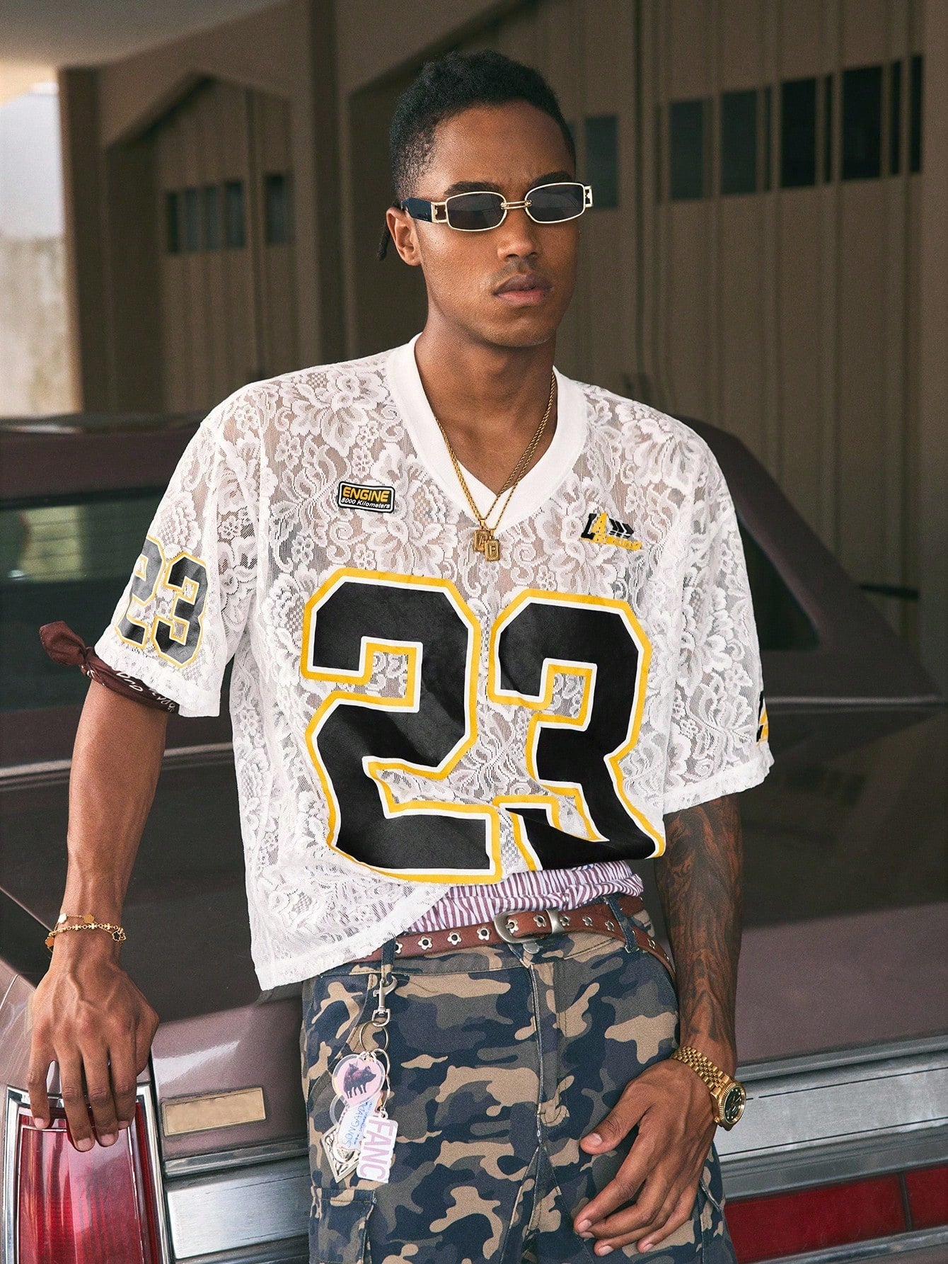 White V-Neck Basketball Style Lace Jersey