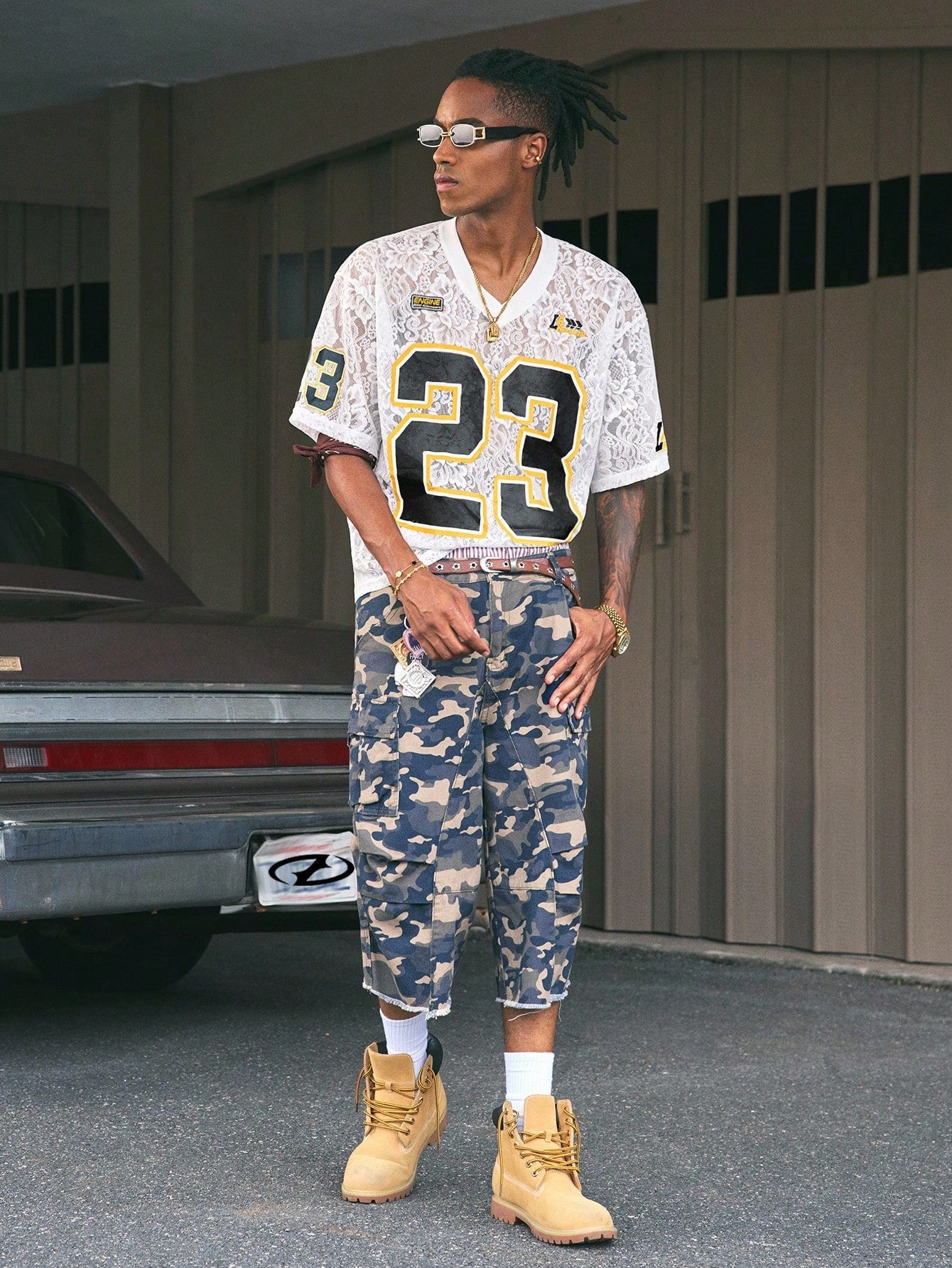 White V-Neck Basketball Style Lace Jersey