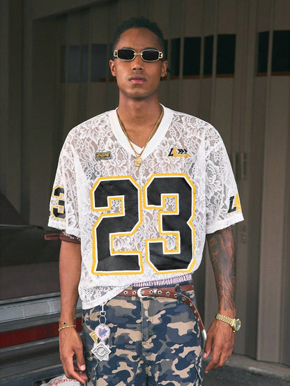 White V-Neck Basketball Style Lace Jersey