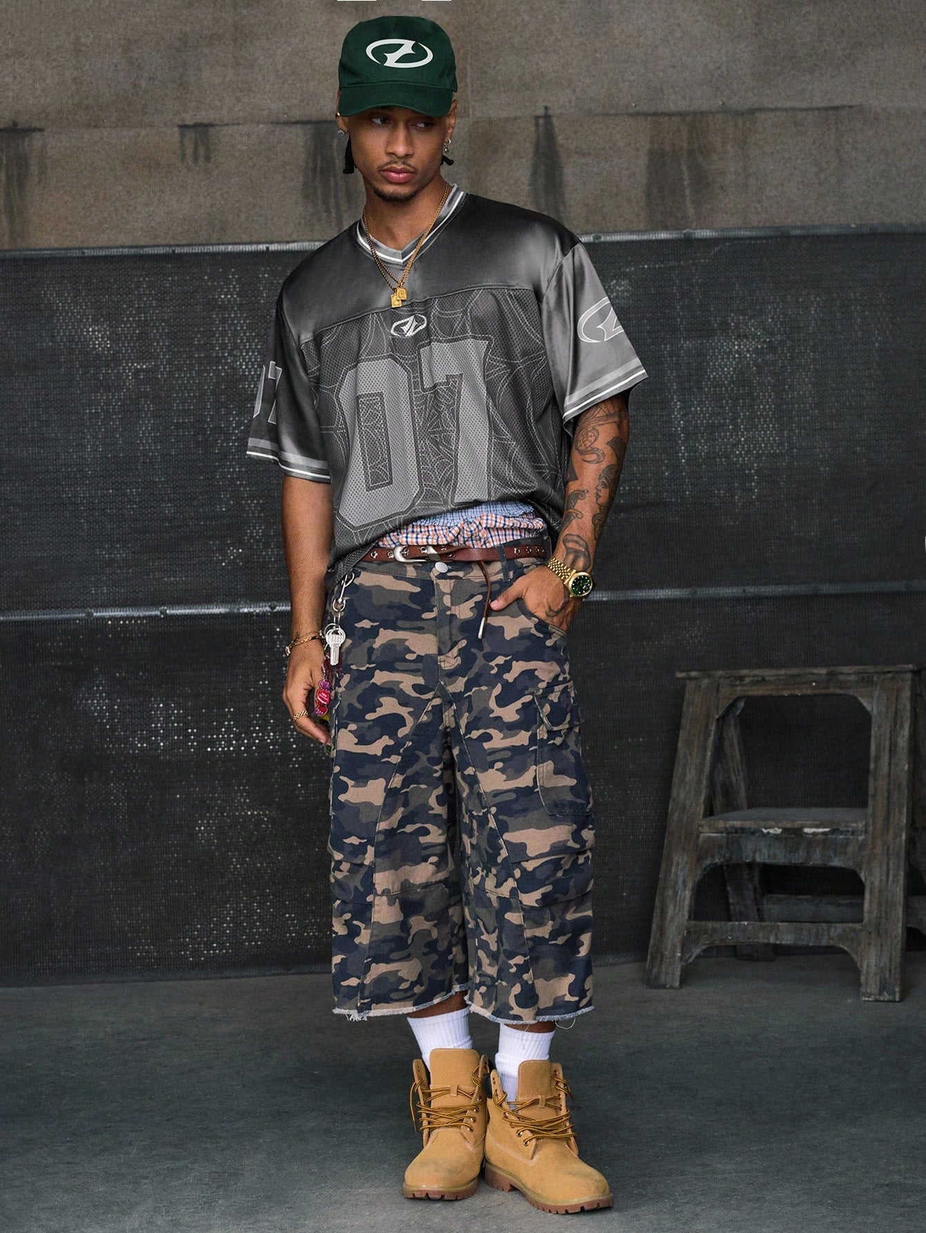 Grey Digital Print V-Neck Crop Jersey