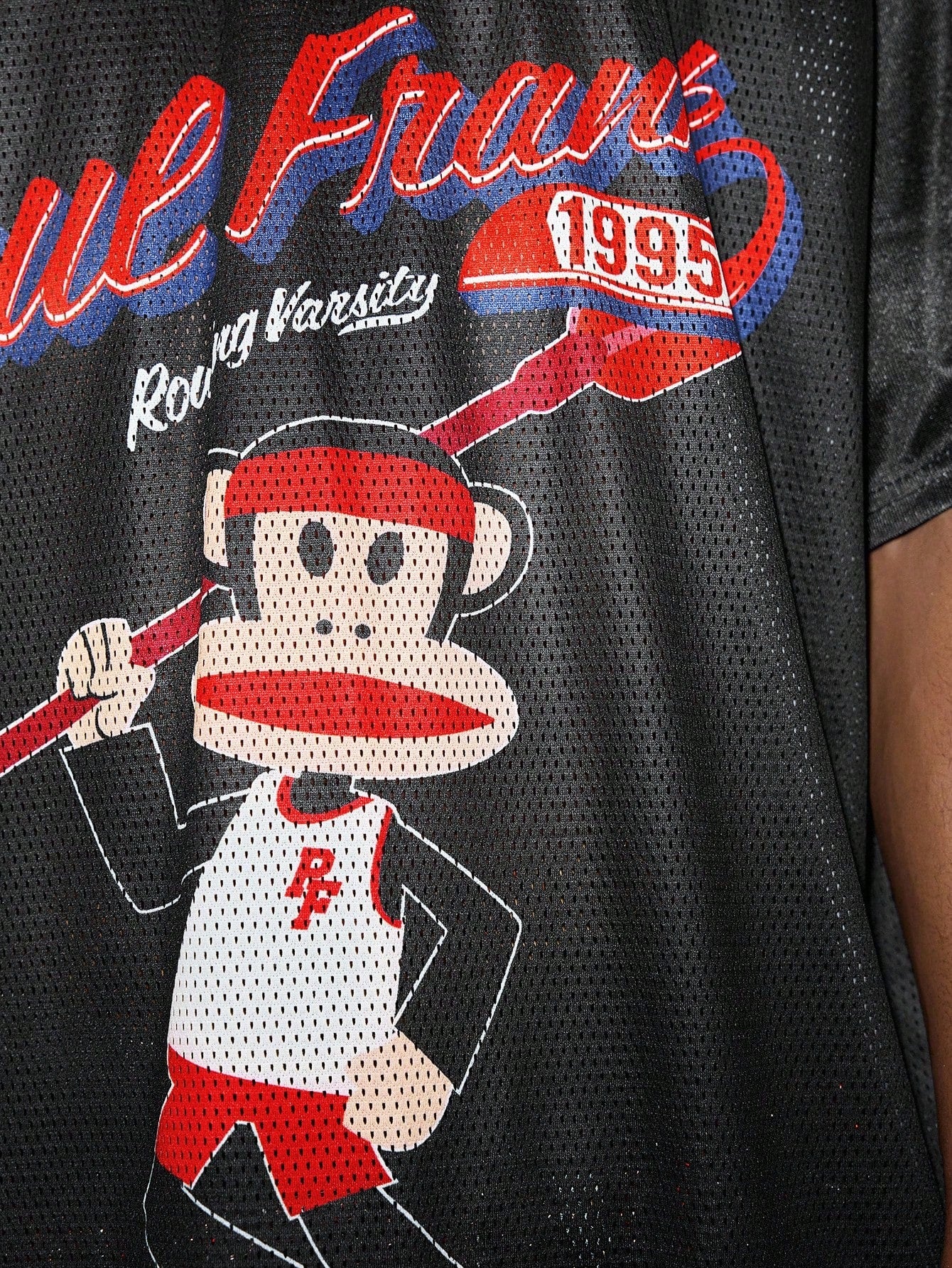 Black Paul Frank Cartoon Print Soccer Style V-Neck Jersey