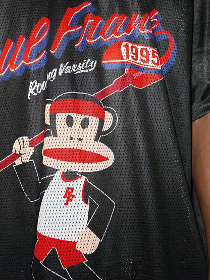 Black Paul Frank Cartoon Print Soccer Style V-Neck Jersey