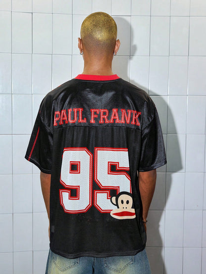 Black Paul Frank Cartoon Print Soccer Style V-Neck Jersey