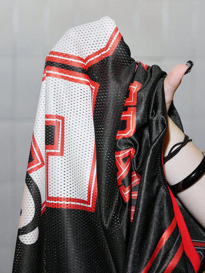 Black Paul Frank Cartoon Print Soccer Style V-Neck Jersey