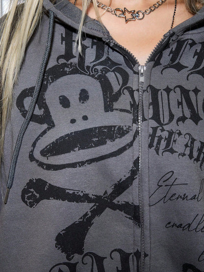 Paul Frank X ROMWE Y2K Monkey Zip Hoodie