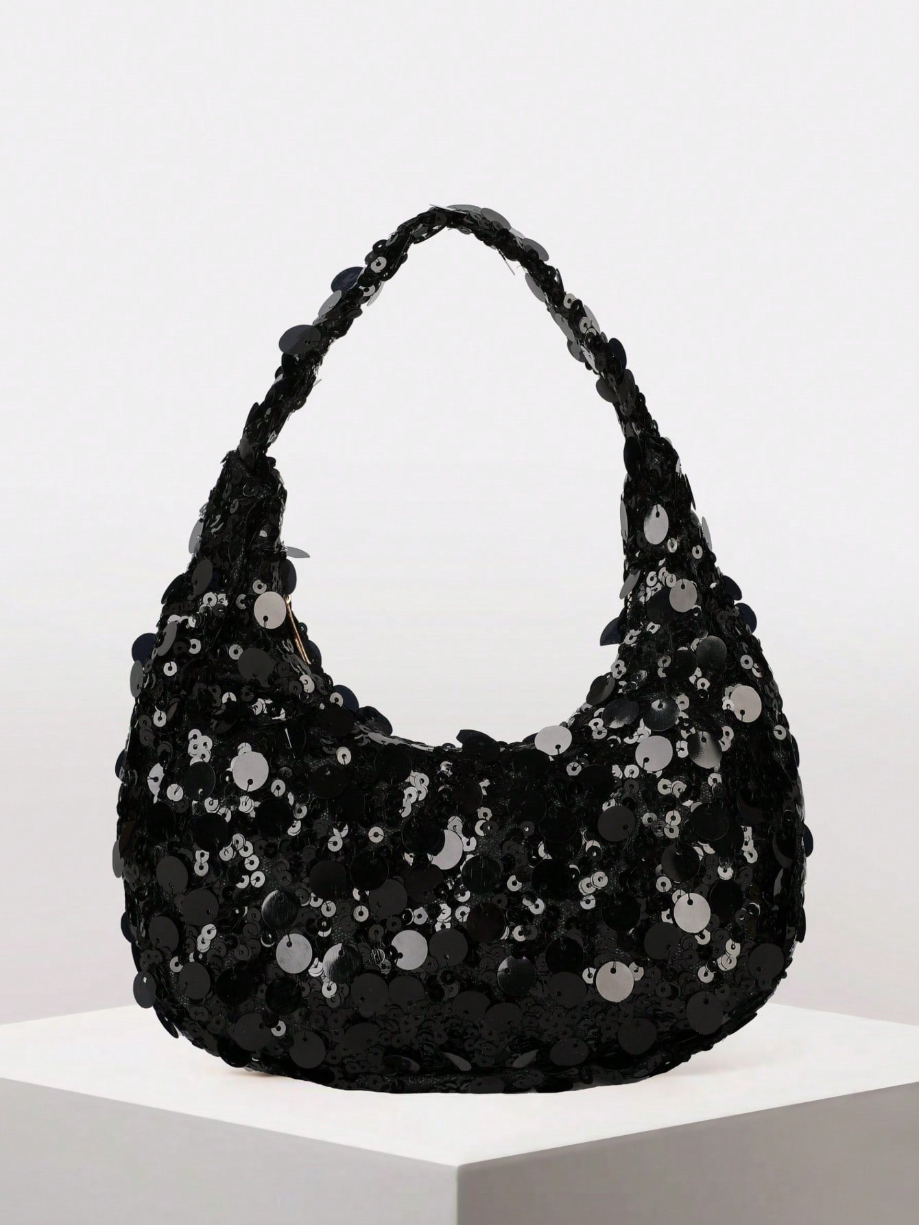 Quilted Sequin Crescent Evening Handbag Party Clutch