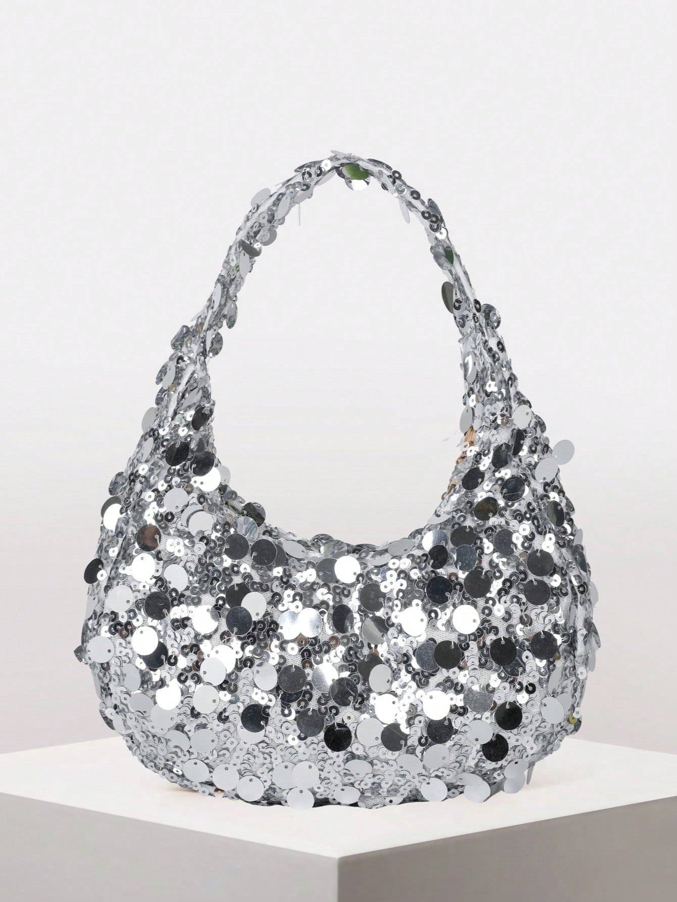 Quilted Sequin Crescent Evening Handbag Party Clutch