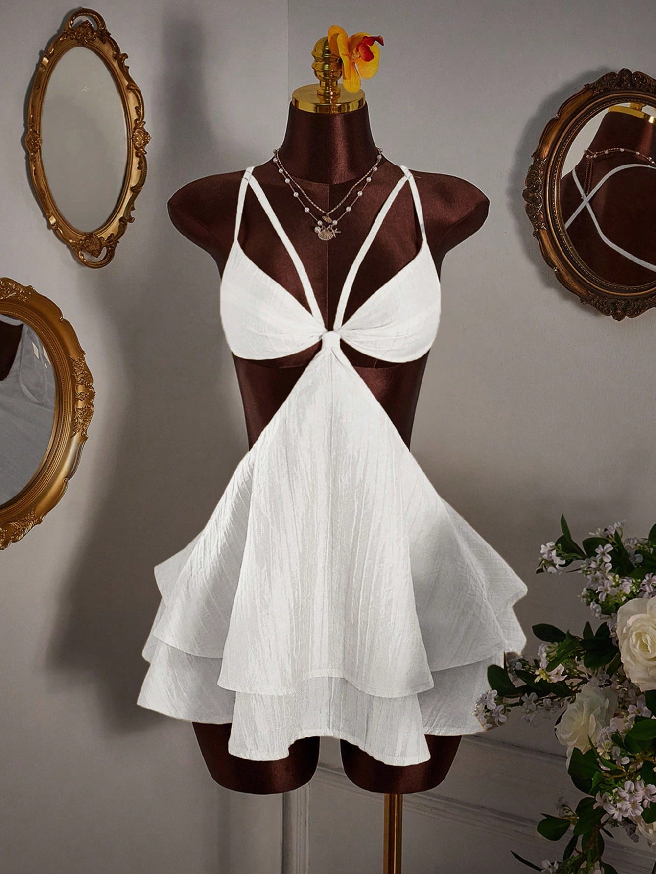 Sexy Apricot Backless Layered Ruffle Mini Dress