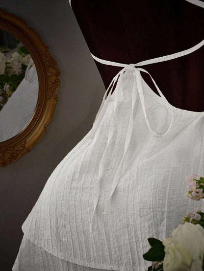 Women's Apricot Spaghetti Strap Tiered Mini Dress