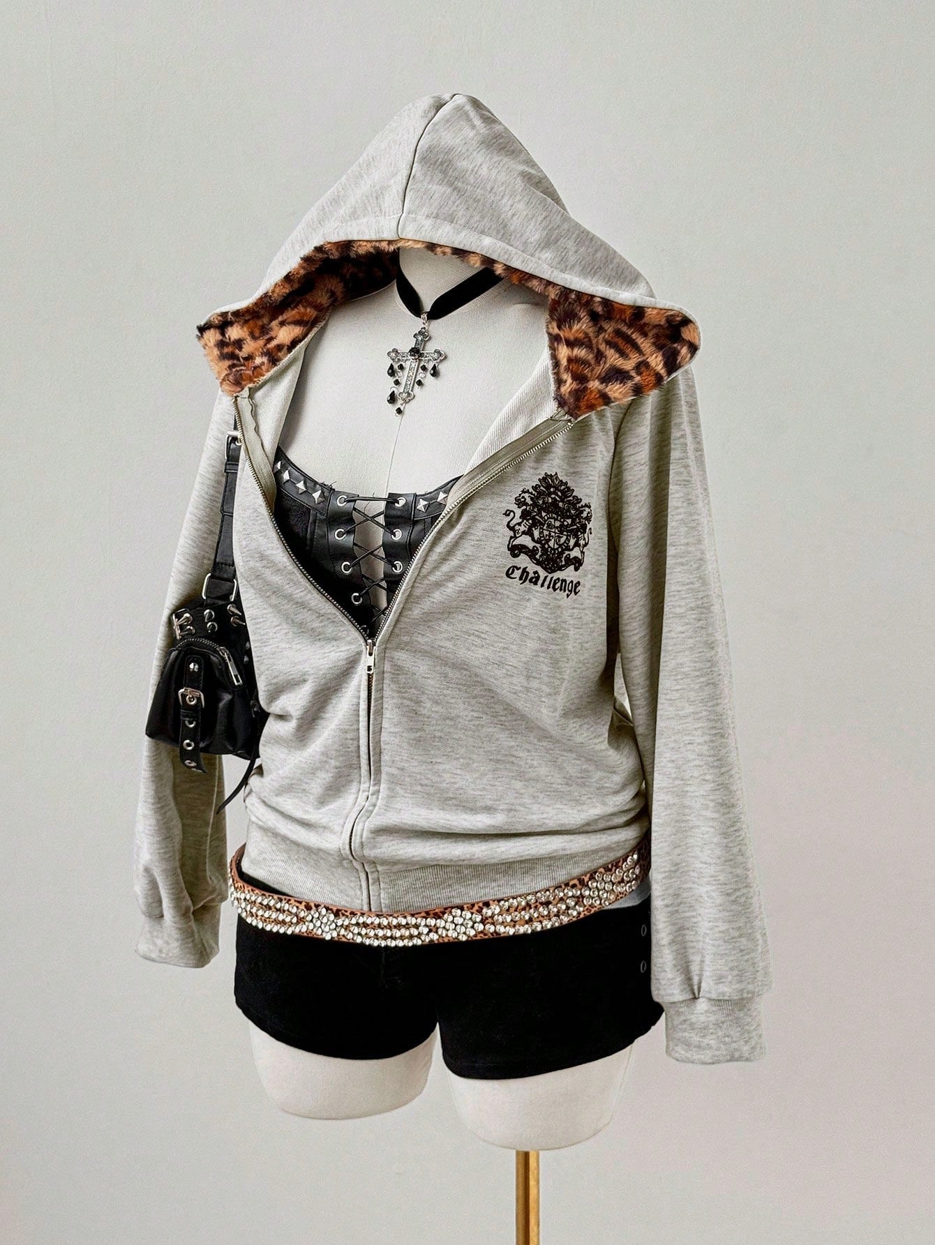 Y2K Leopard Fur Zip Hoodie