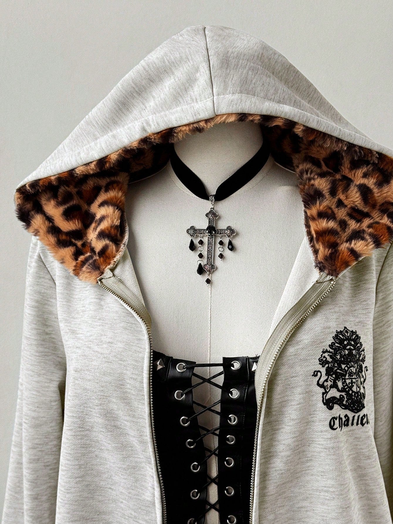 Y2K Leopard Fur Zip Hoodie