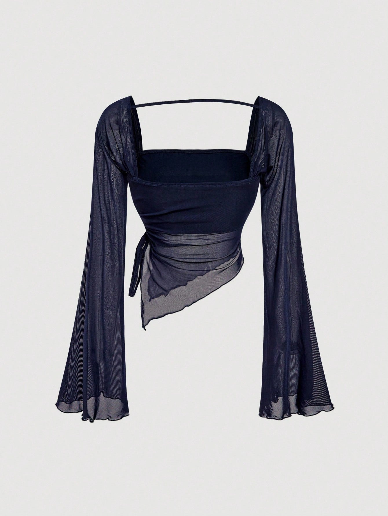 Navy Blue Long Sleeve Lace-Up Tight T-Shirt