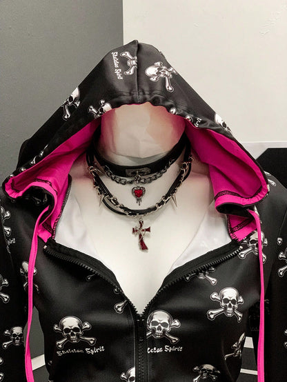 Halloween Skull Print Long Sleeve Hoodie