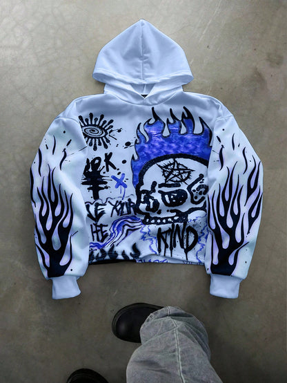 Men's Vintage Skull Beige Y2K Hooded Sweatshirt