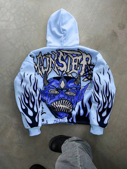 Men's Vintage Skull Beige Y2K Hooded Sweatshirt