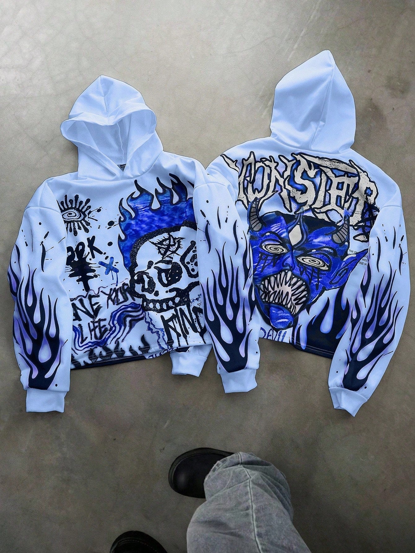 Men's Vintage Skull Beige Y2K Hooded Sweatshirt