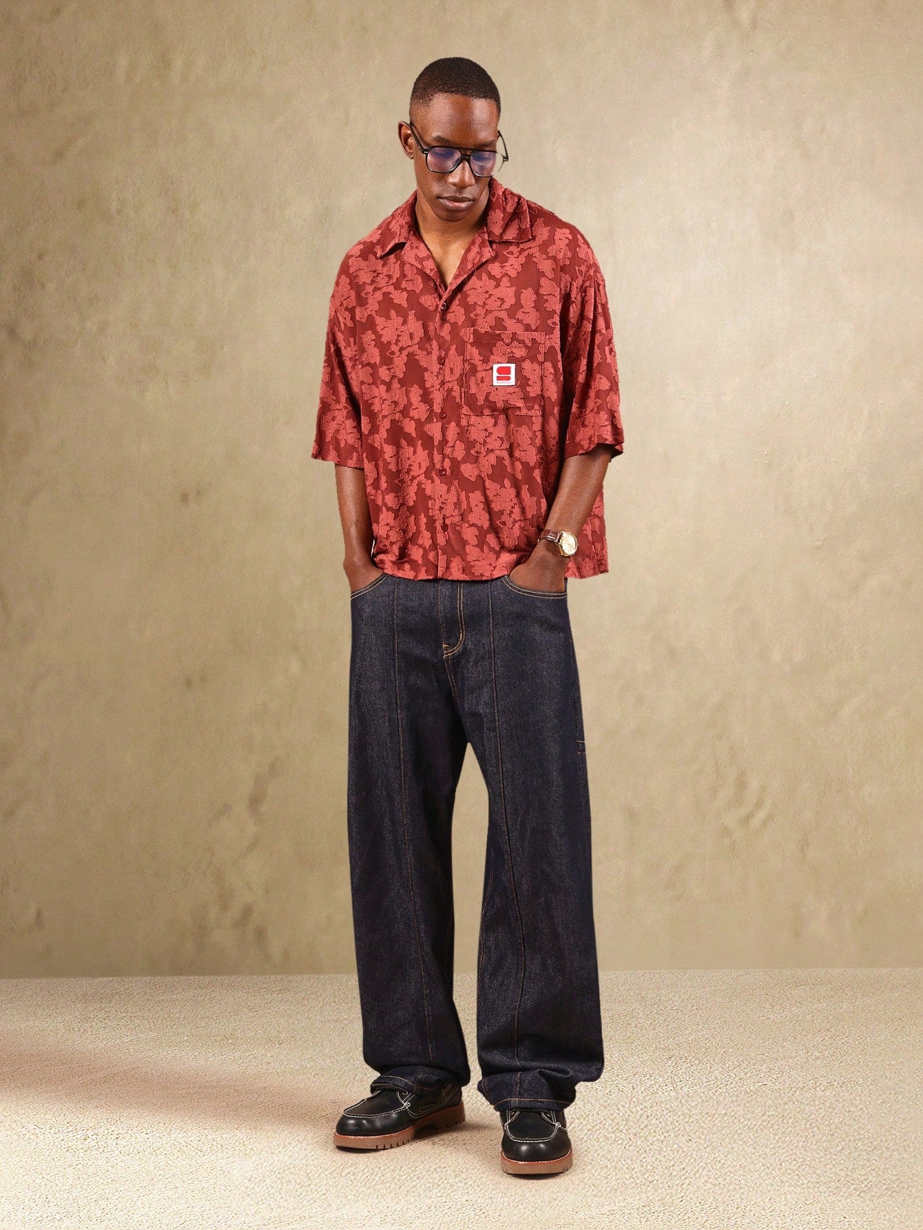 Burnout Organza Loose Fit Camp Collar Shirt