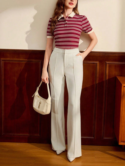 Women’s Vintage Elegant Polo Collar Jacquard T-Shirt