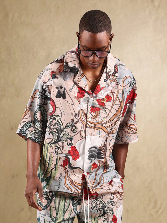Vintage Abstract Floral Shirt and Shorts Co-Ord Set