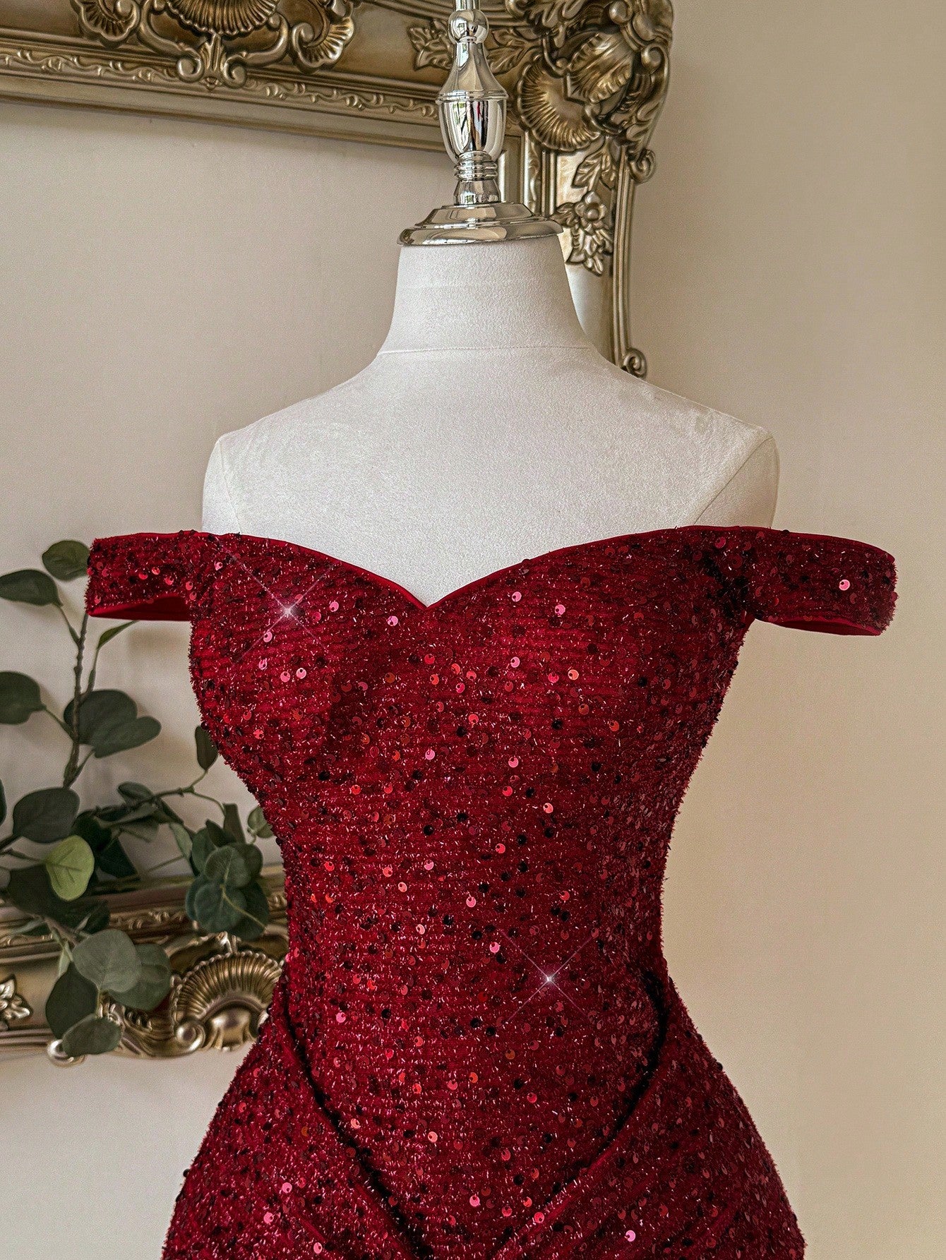 Red Sequin Cold Shoulder Bodycon Mini Dress