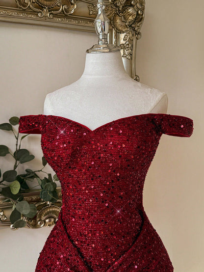 Red Sequin Cold Shoulder Bodycon Mini Dress