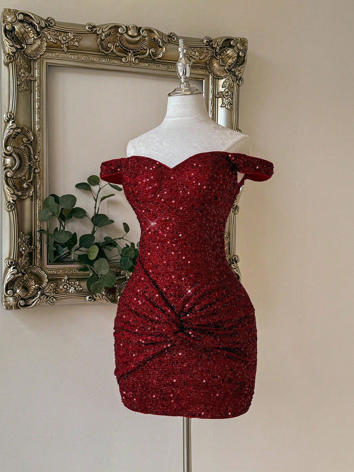Red Sequin Cold Shoulder Bodycon Mini Dress