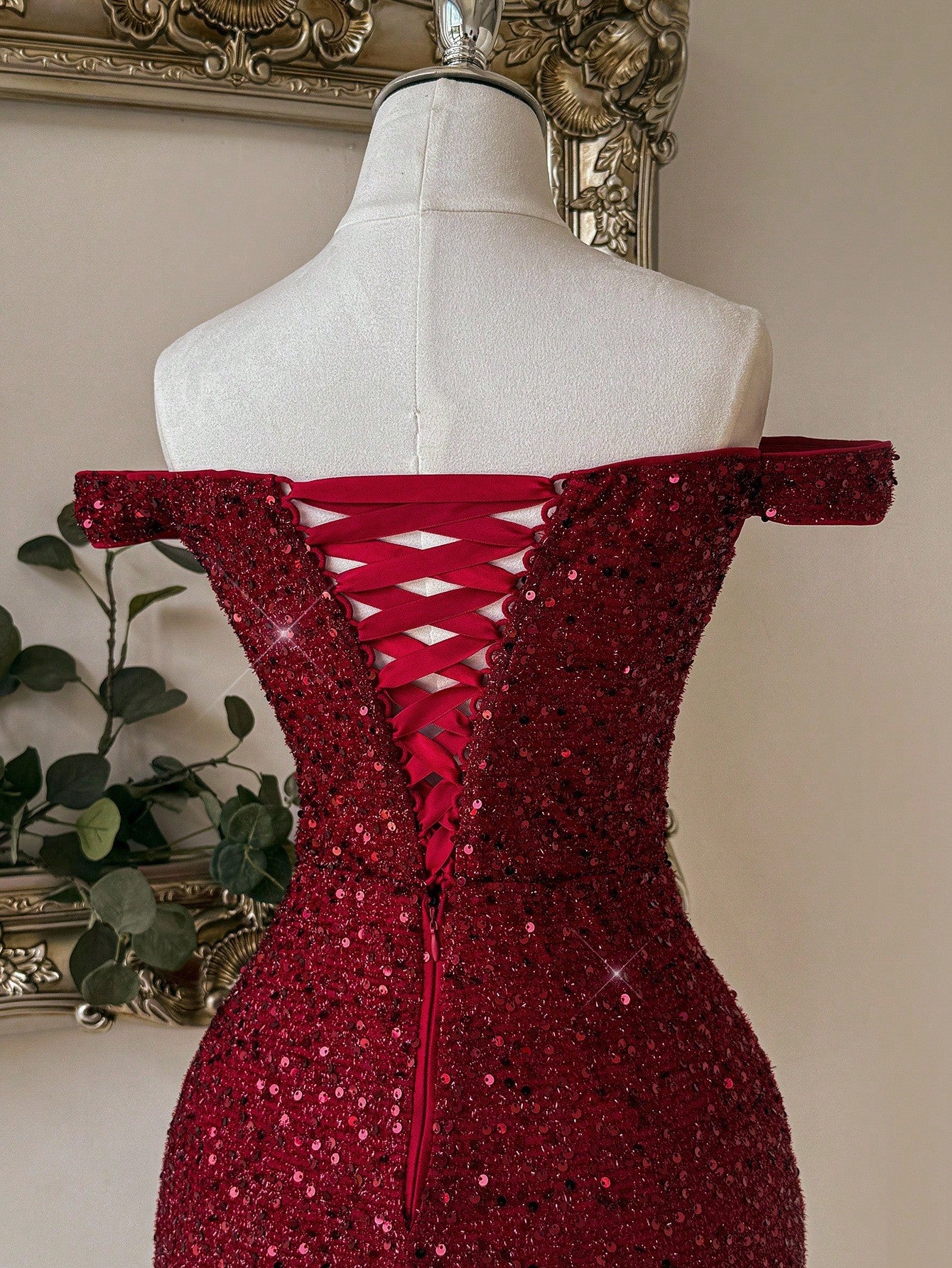 Red Sequin Cold Shoulder Bodycon Mini Dress