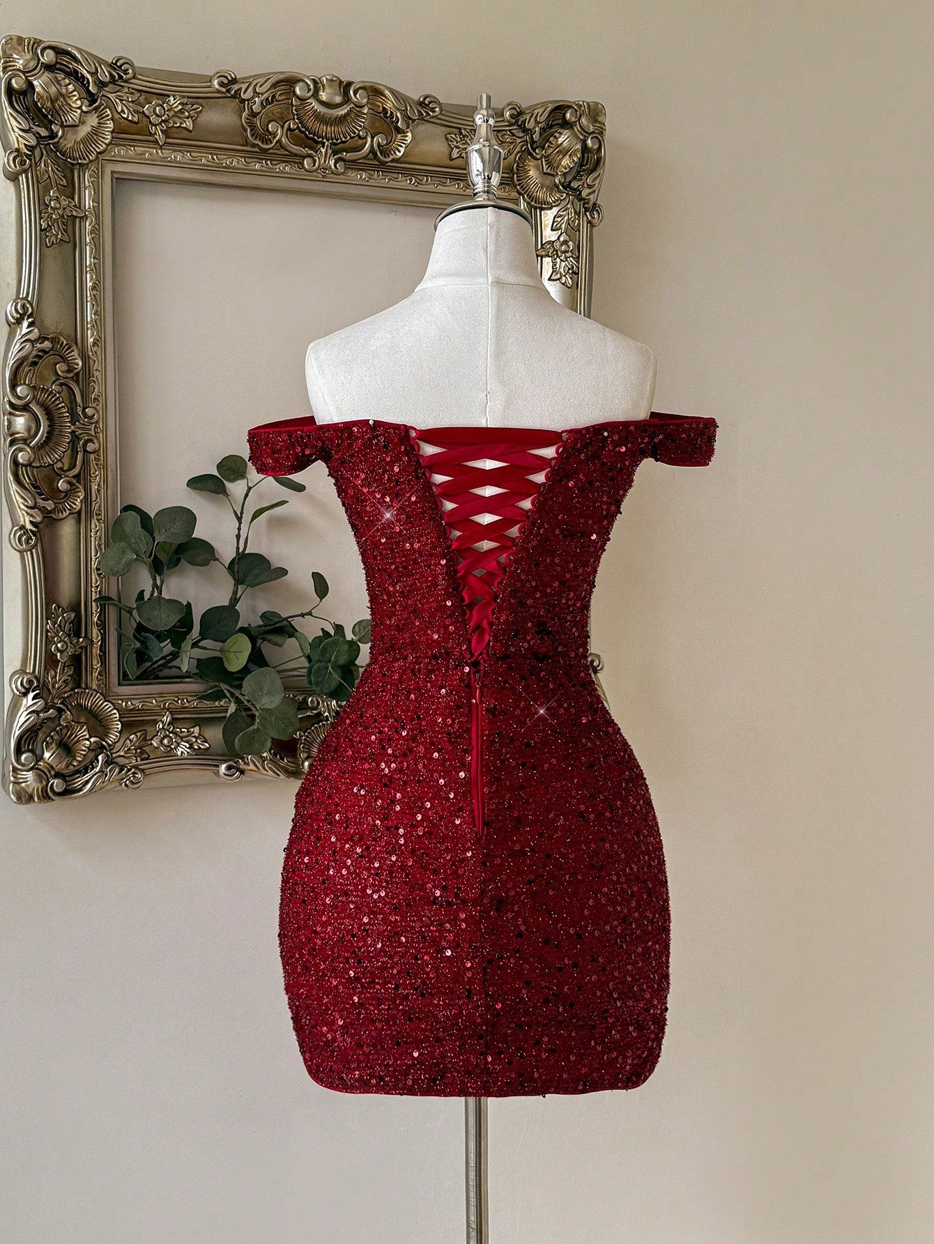 Red Sequin Cold Shoulder Bodycon Mini Dress